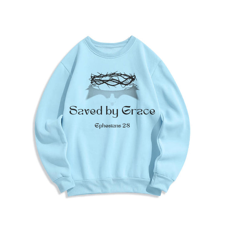 Christianartworkshop Zitat-Stil Saved By Grace Crown Fleece-gefüttertes Polyester-Sweatshirt