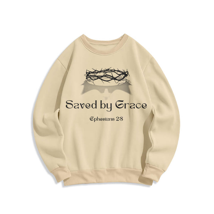Christianartworkshop Zitat-Stil Saved By Grace Crown Fleece-gefüttertes Polyester-Sweatshirt
