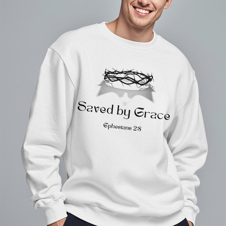 Christianartworkshop Zitat-Stil Saved By Grace Crown Fleece-gefüttertes Polyester-Sweatshirt