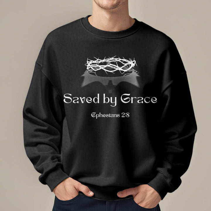 Christianartworkshop Zitat-Stil Saved By Grace Crown Fleece-gefüttertes Polyester-Sweatshirt