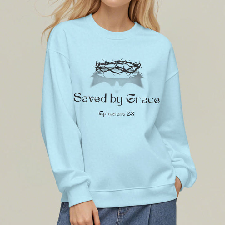 Christianartworkshop Zitat-Stil Saved By Grace Crown Fleece-gefüttertes Polyester-Sweatshirt