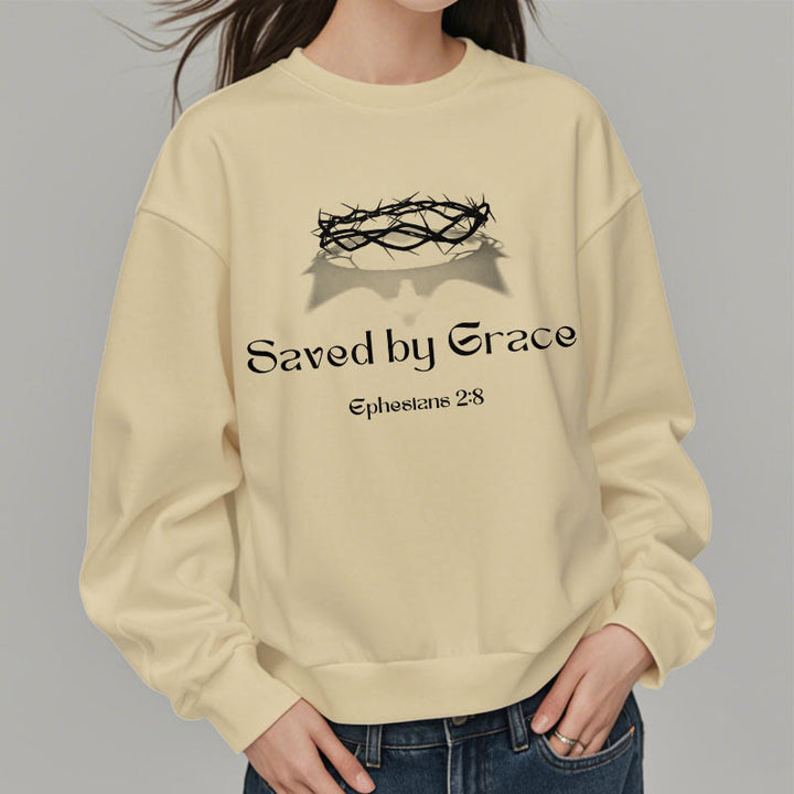 Christianartworkshop Zitat-Stil Saved By Grace Crown Fleece-gefüttertes Polyester-Sweatshirt