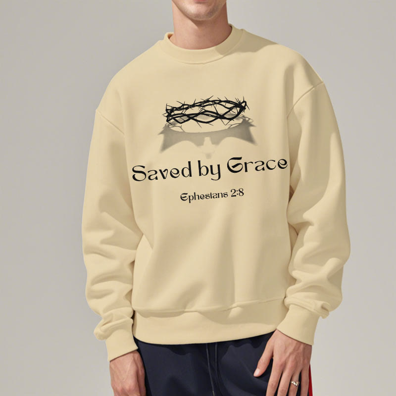 Christianartworkshop Zitat-Stil Saved By Grace Crown Fleece-gefüttertes Polyester-Sweatshirt
