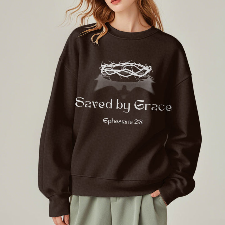 Christianartworkshop Zitat-Stil Saved By Grace Crown Fleece-gefüttertes Polyester-Sweatshirt