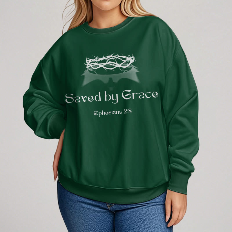 Christianartworkshop Zitat-Stil Saved By Grace Crown Fleece-gefüttertes Polyester-Sweatshirt