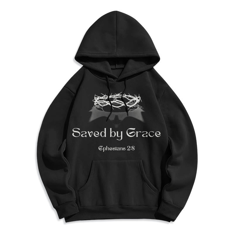 Christianartworkshop Zitat-Stil Saved By Grace Crown Fleece-gefütterter Polyester-Kapuzenpullover