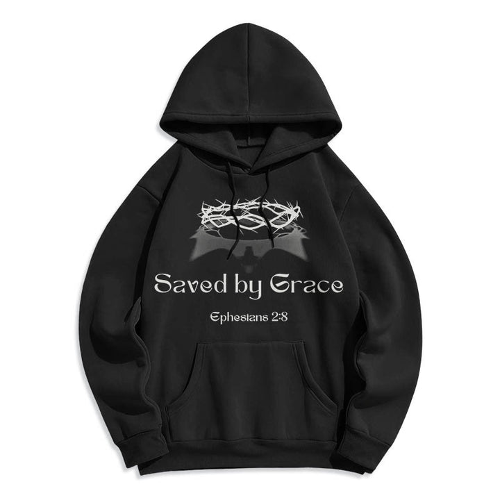 Christianartworkshop Zitat-Stil Saved By Grace Crown Fleece-gefütterter Polyester-Kapuzenpullover