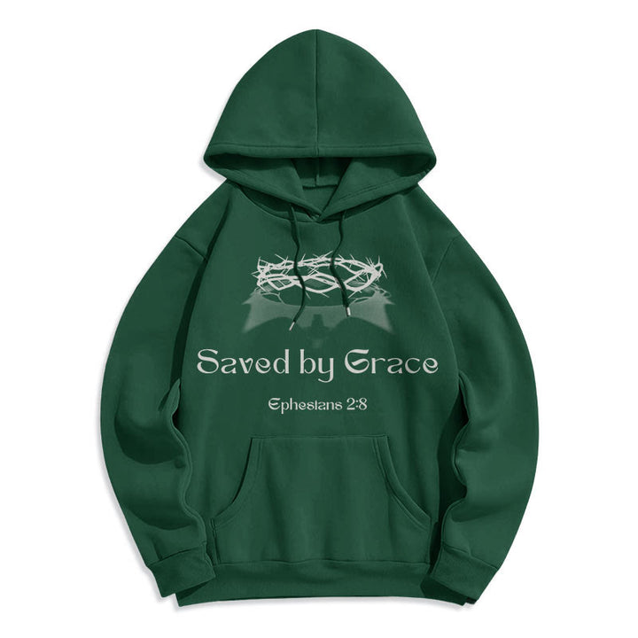 Christianartworkshop Zitat-Stil Saved By Grace Crown Fleece-gefütterter Polyester-Kapuzenpullover