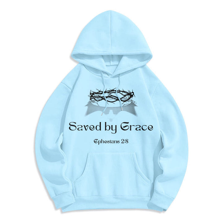 Christianartworkshop Zitat-Stil Saved By Grace Crown Fleece-gefütterter Polyester-Kapuzenpullover