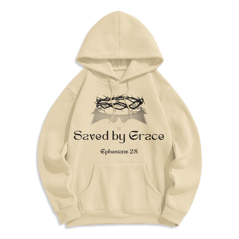 Christianartworkshop Zitat-Stil Saved By Grace Crown Fleece-gefütterter Polyester-Kapuzenpullover - Beige - 2XL - image 10