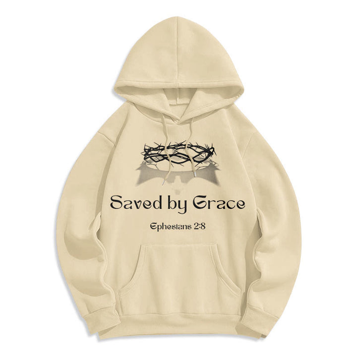 Christianartworkshop Zitat-Stil Saved By Grace Crown Fleece-gefütterter Polyester-Kapuzenpullover - Beige - 2XL - image 10