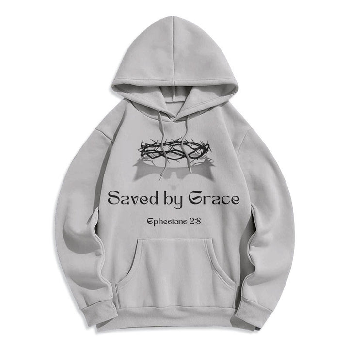 Christianartworkshop Zitat-Stil Saved By Grace Crown Fleece-gefütterter Polyester-Kapuzenpullover