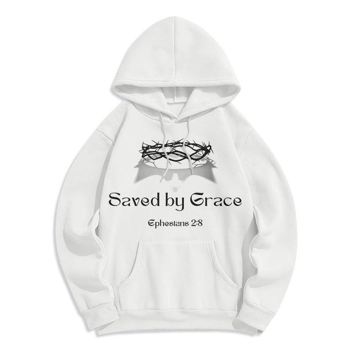Christianartworkshop Zitat-Stil Saved By Grace Crown Fleece-gefütterter Polyester-Kapuzenpullover