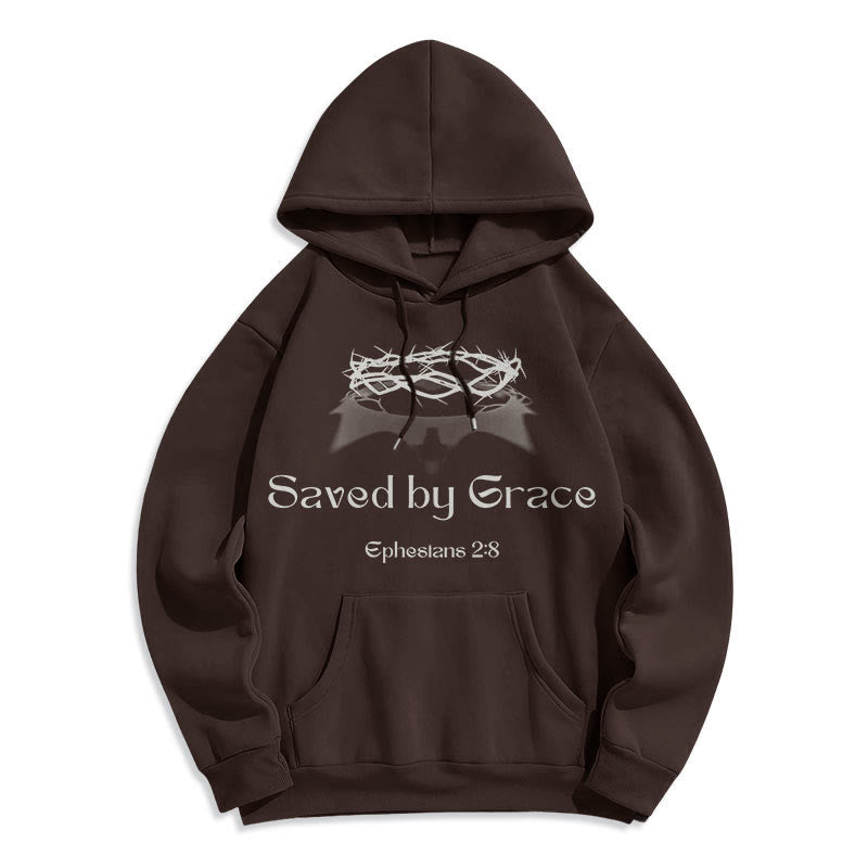 Christianartworkshop Zitat-Stil Saved By Grace Crown Fleece-gefütterter Polyester-Kapuzenpullover