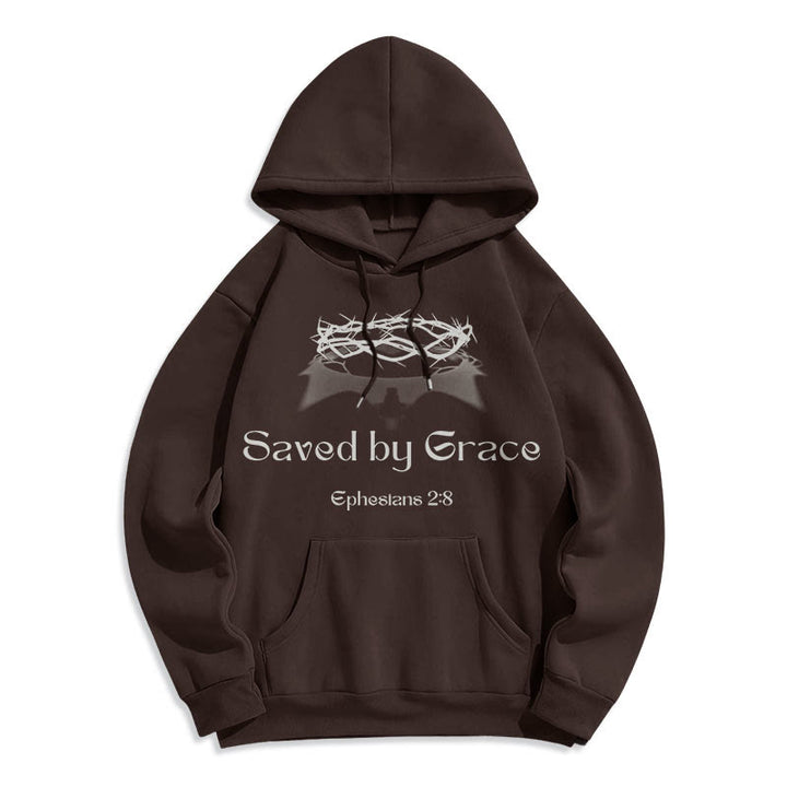 Christianartworkshop Zitat-Stil Saved By Grace Crown Fleece-gefütterter Polyester-Kapuzenpullover