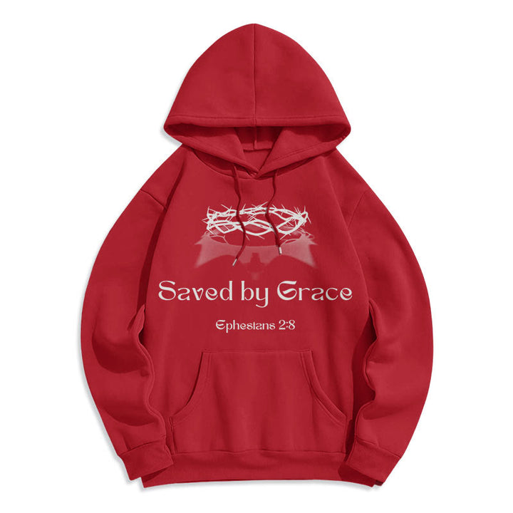 Christianartworkshop Zitat-Stil Saved By Grace Crown Fleece-gefütterter Polyester-Kapuzenpullover