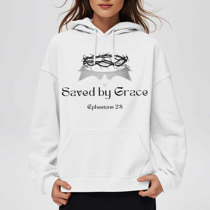 Christianartworkshop Zitat-Stil Saved By Grace Crown Fleece-gefütterter Polyester-Kapuzenpullover