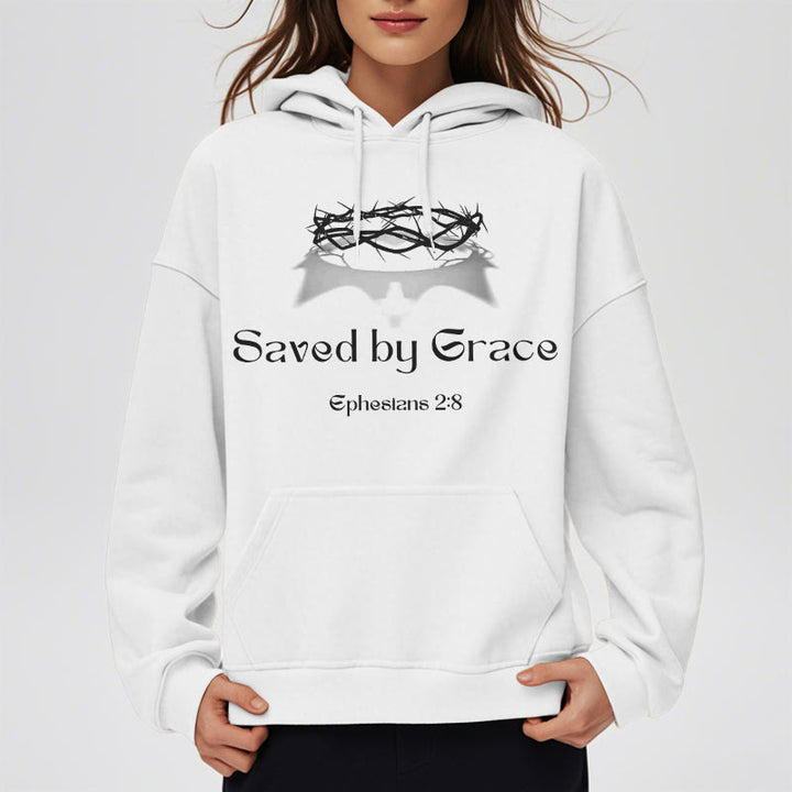 Christianartworkshop Zitat-Stil Saved By Grace Crown Fleece-gefütterter Polyester-Kapuzenpullover
