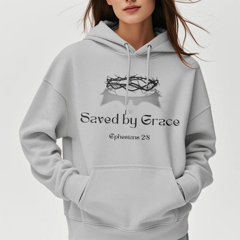 Christianartworkshop Zitat-Stil Saved By Grace Crown Fleece-gefütterter Polyester-Kapuzenpullover