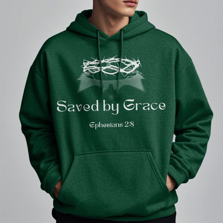 Christianartworkshop Zitat-Stil Saved By Grace Crown Fleece-gefütterter Polyester-Kapuzenpullover