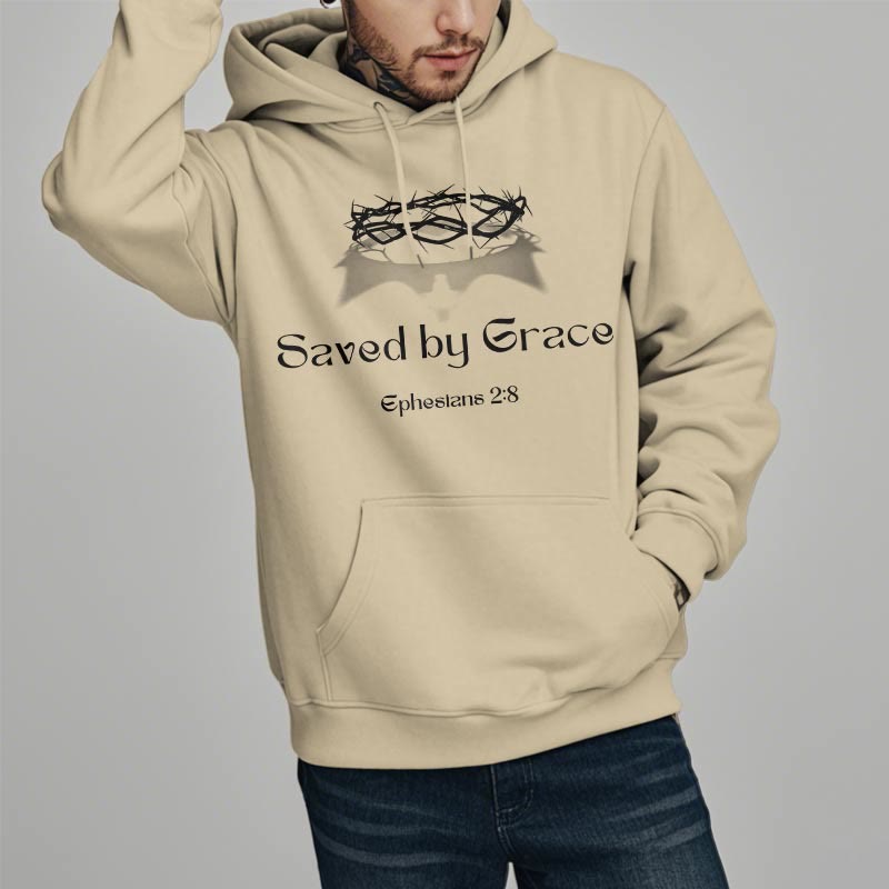 Christianartworkshop Zitat-Stil Saved By Grace Crown Fleece-gefütterter Polyester-Kapuzenpullover