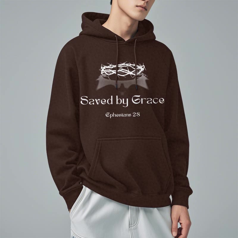 Christianartworkshop Zitat-Stil Saved By Grace Crown Fleece-gefütterter Polyester-Kapuzenpullover