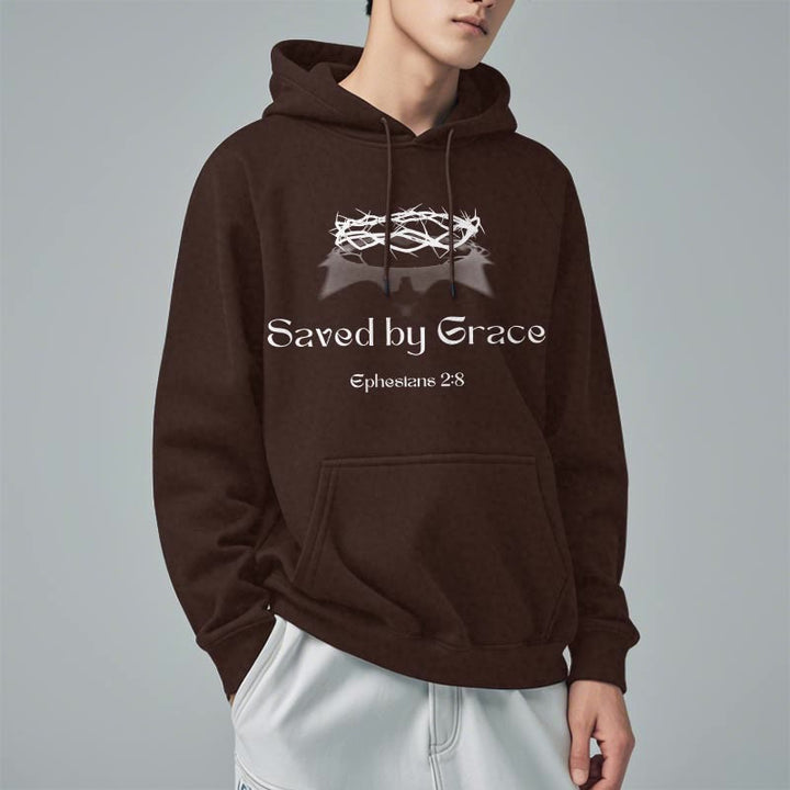 Christianartworkshop Zitat-Stil Saved By Grace Crown Fleece-gefütterter Polyester-Kapuzenpullover