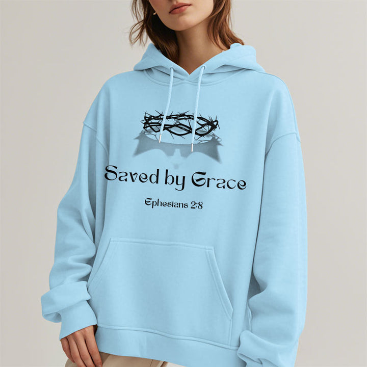 Christianartworkshop Zitat-Stil Saved By Grace Crown Fleece-gefütterter Polyester-Kapuzenpullover