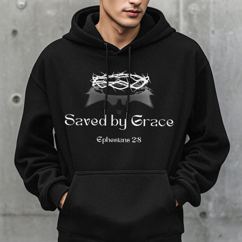 Christianartworkshop Zitat-Stil Saved By Grace Crown Fleece-gefütterter Polyester-Kapuzenpullover
