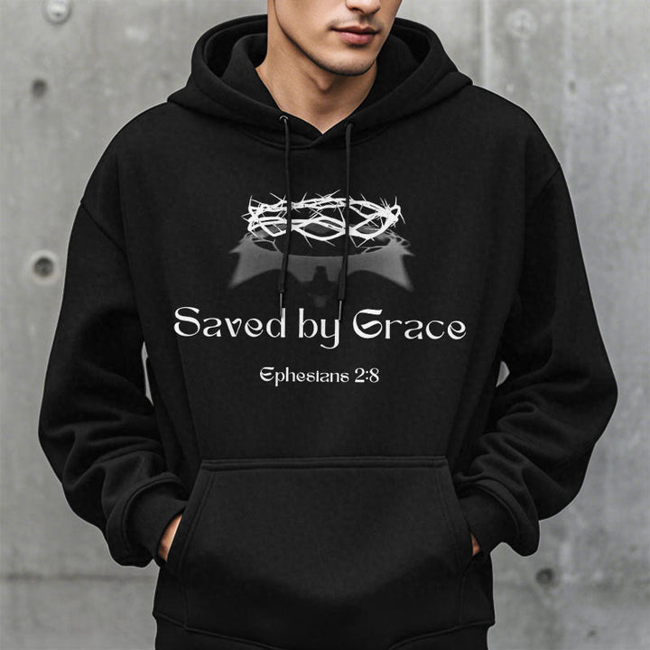 Christianartworkshop Zitat-Stil Saved By Grace Crown Fleece-gefütterter Polyester-Kapuzenpullover