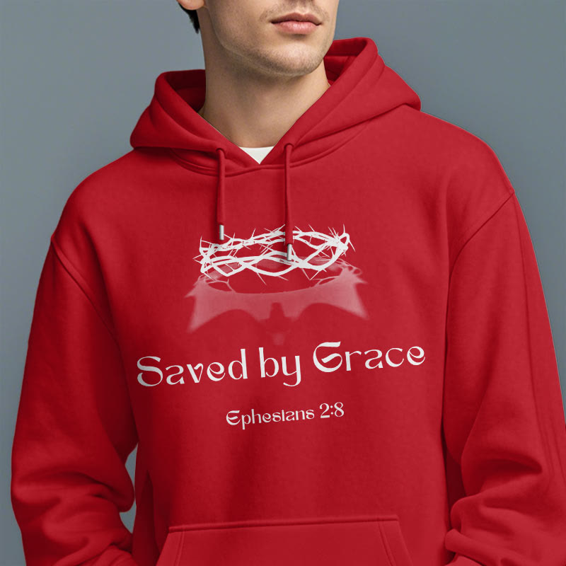 Christianartworkshop Zitat-Stil Saved By Grace Crown Fleece-gefütterter Polyester-Kapuzenpullover