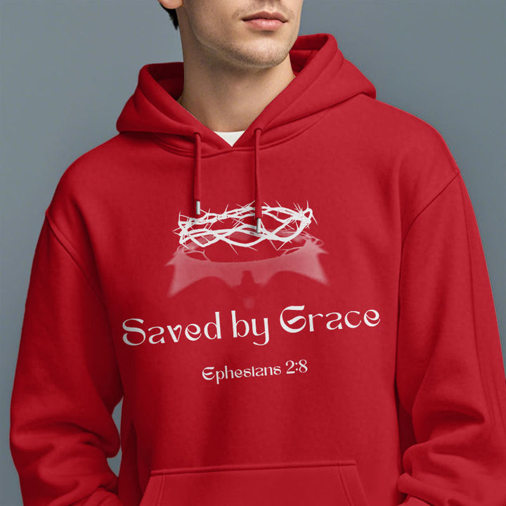 Christianartworkshop Zitat-Stil Saved By Grace Crown Fleece-gefütterter Polyester-Kapuzenpullover