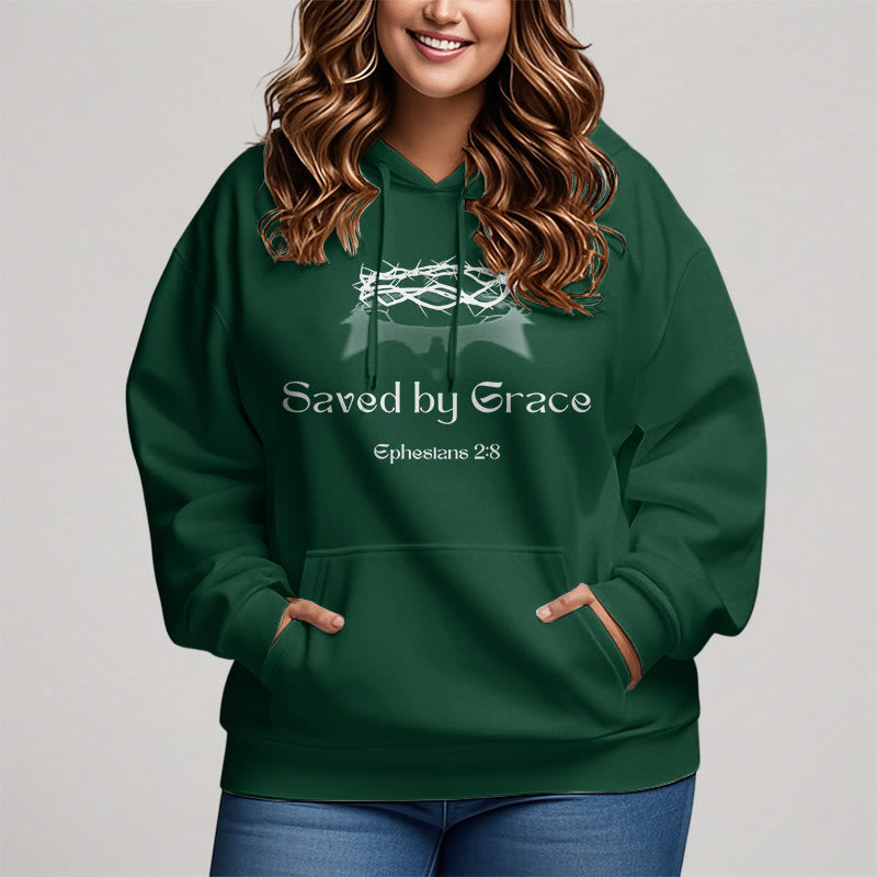 Christianartworkshop Zitat-Stil Saved By Grace Crown Fleece-gefütterter Polyester-Kapuzenpullover