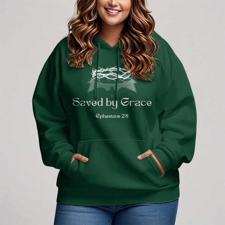 Christianartworkshop Zitat-Stil Saved By Grace Crown Fleece-gefütterter Polyester-Kapuzenpullover