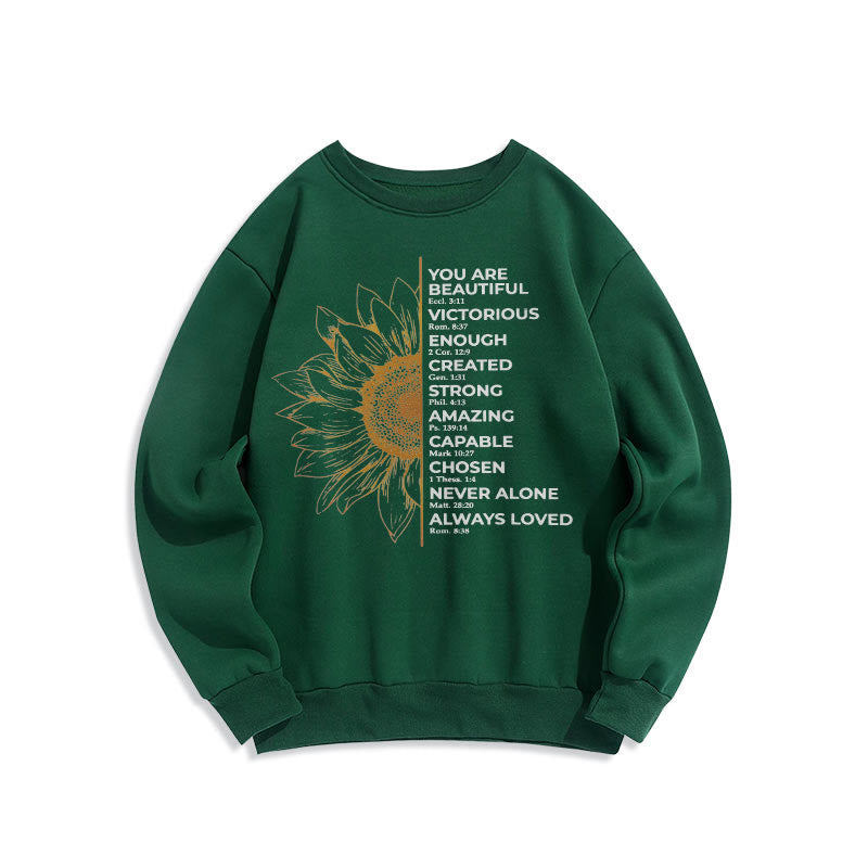 Christianartworkshop Zitat-Stil Sonnenblume Stärke Positivität Fleece gefüttert Polyester Sweatshirt