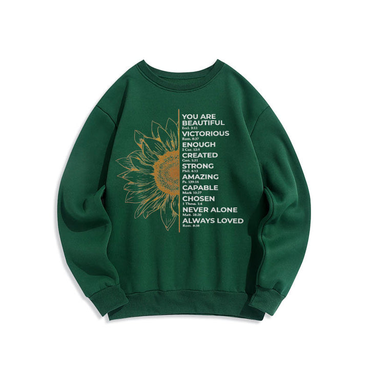 Christianartworkshop Zitat-Stil Sonnenblume Stärke Positivität Fleece gefüttert Polyester Sweatshirt