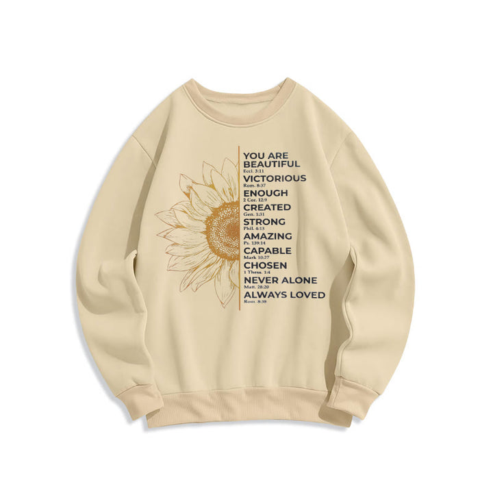 Christianartworkshop Zitat-Stil Sonnenblume Stärke Positivität Fleece gefüttert Polyester Sweatshirt - Beige - 2XL - image 10