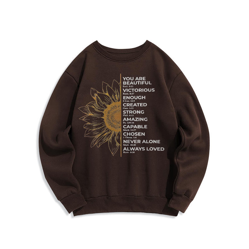 Christianartworkshop Zitat-Stil Sonnenblume Stärke Positivität Fleece gefüttert Polyester Sweatshirt - Braun - 2XL - image 12