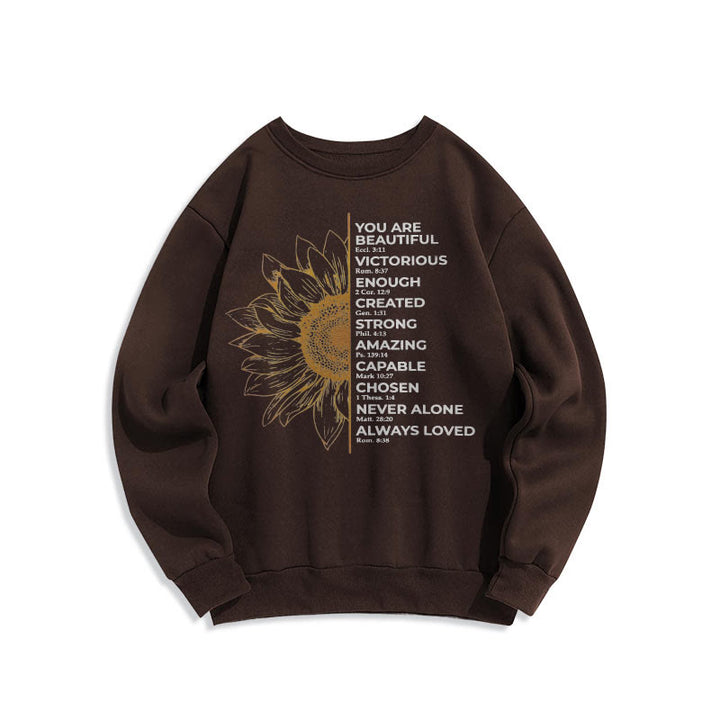 Christianartworkshop Zitat-Stil Sonnenblume Stärke Positivität Fleece gefüttert Polyester Sweatshirt - Braun - 2XL - image 12