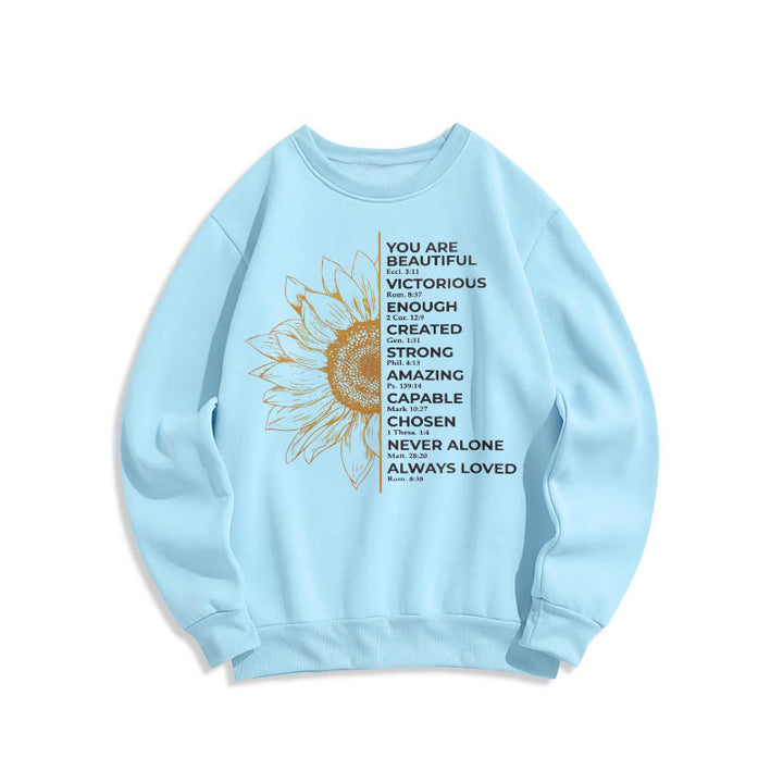 Christianartworkshop Zitat-Stil Sonnenblume Stärke Positivität Fleece gefüttert Polyester Sweatshirt - Blau - 2XL - image 0