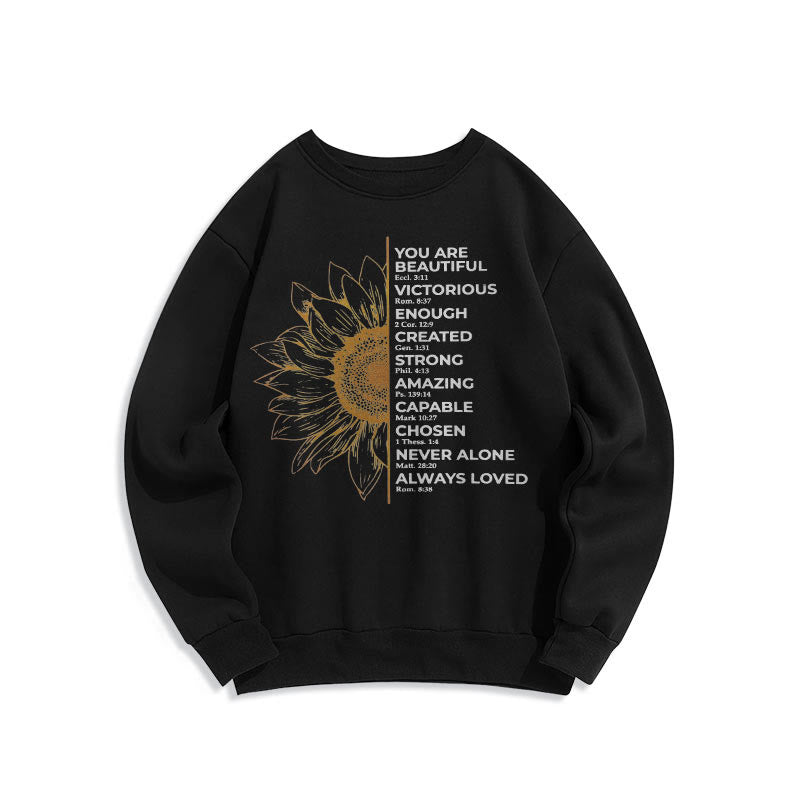 Christianartworkshop Zitat-Stil Sonnenblumen-Kraft-Positivität Fleece-gefüttertes Polyester-Sweatshirt - image 5