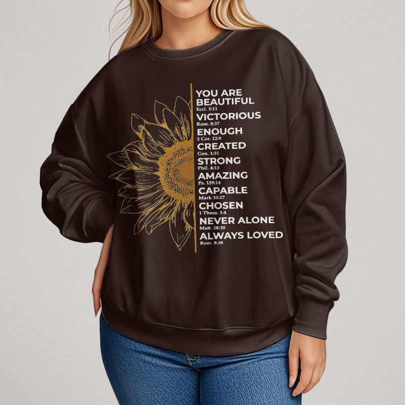 Christianartworkshop Zitat-Stil Sonnenblume Stärke Positivität Fleece gefüttert Polyester Sweatshirt
