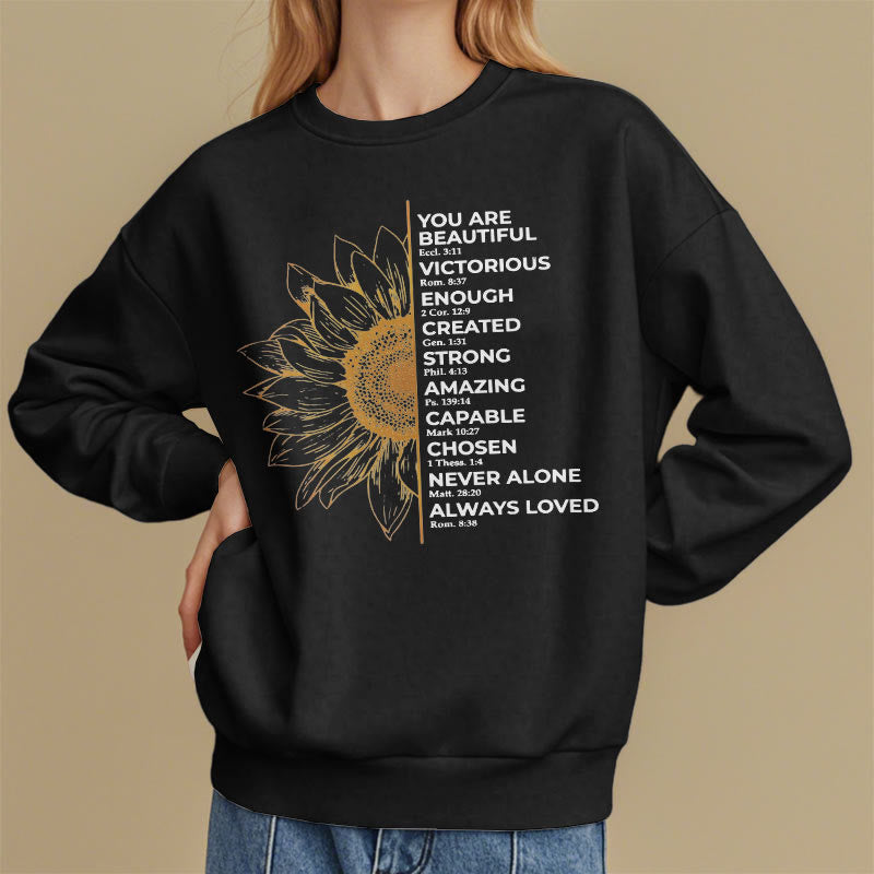 Christianartworkshop Zitat-Stil Sonnenblume Stärke Positivität Fleece gefüttert Polyester Sweatshirt
