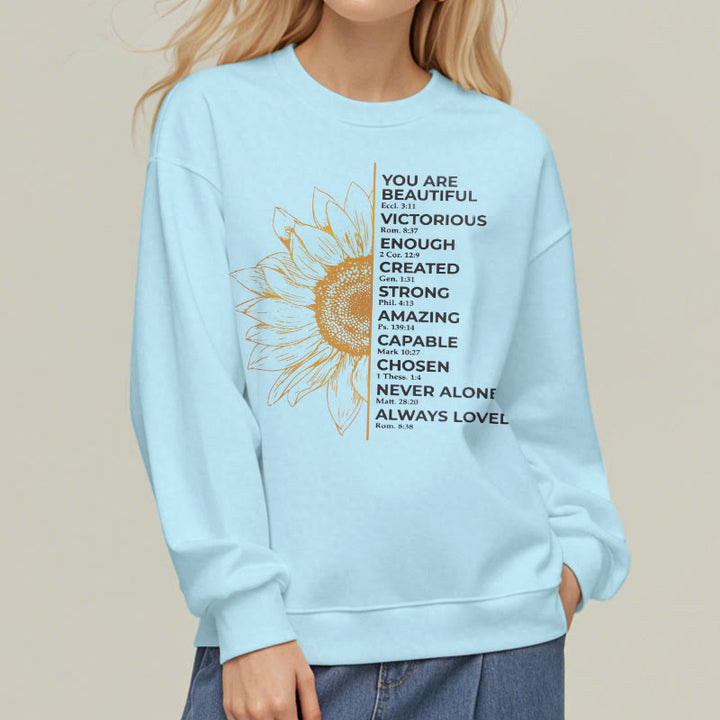 Christianartworkshop Zitat-Stil Sonnenblumen-Kraft-Positivität Fleece-gefüttertes Polyester-Sweatshirt - image 3
