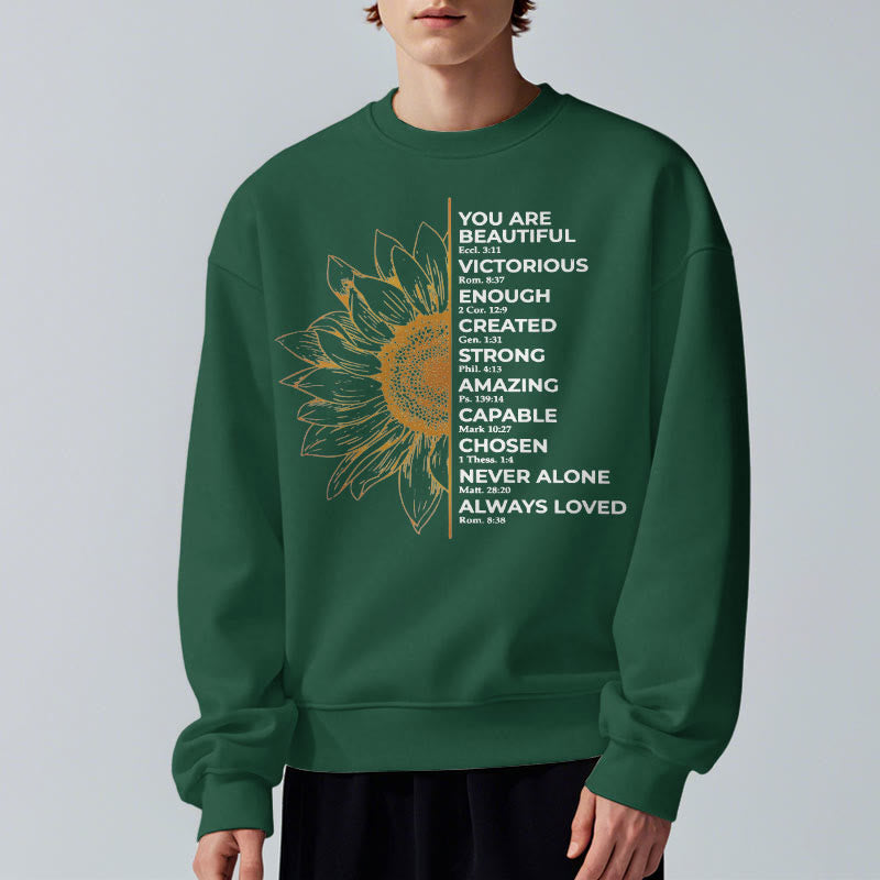 Christianartworkshop Zitat-Stil Sonnenblumen-Kraft-Positivität Fleece-gefüttertes Polyester-Sweatshirt - image 14