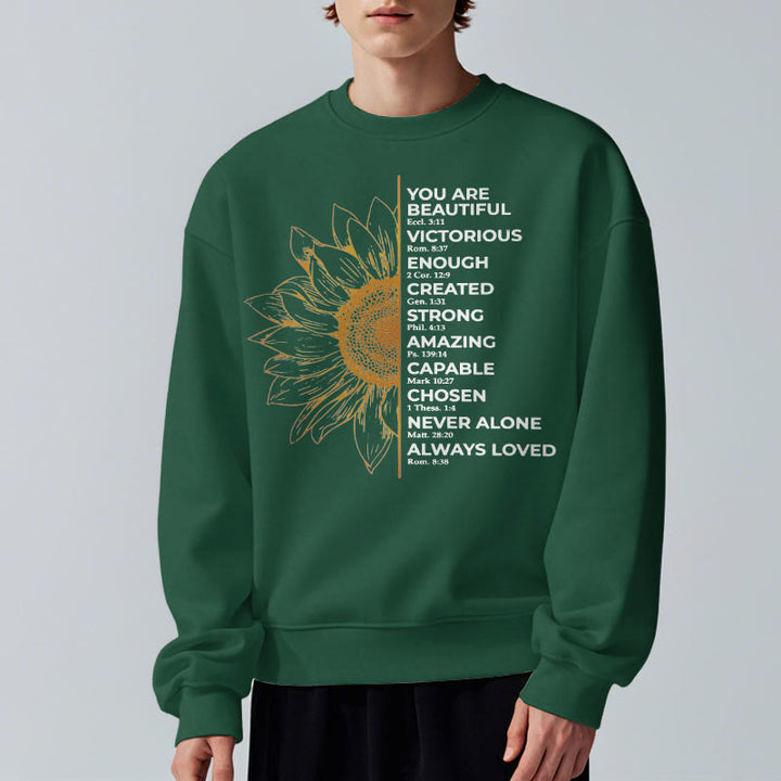 Christianartworkshop Zitat-Stil Sonnenblumen-Kraft-Positivität Fleece-gefüttertes Polyester-Sweatshirt - image 14