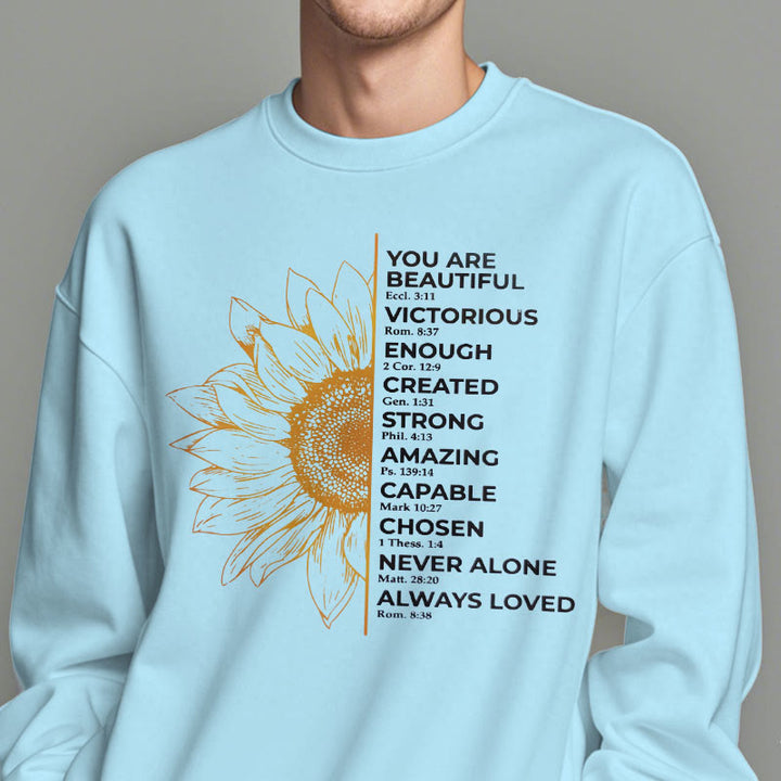 Christianartworkshop Zitat-Stil Sonnenblumen-Kraft-Positivität Fleece-gefüttertes Polyester-Sweatshirt - image 4