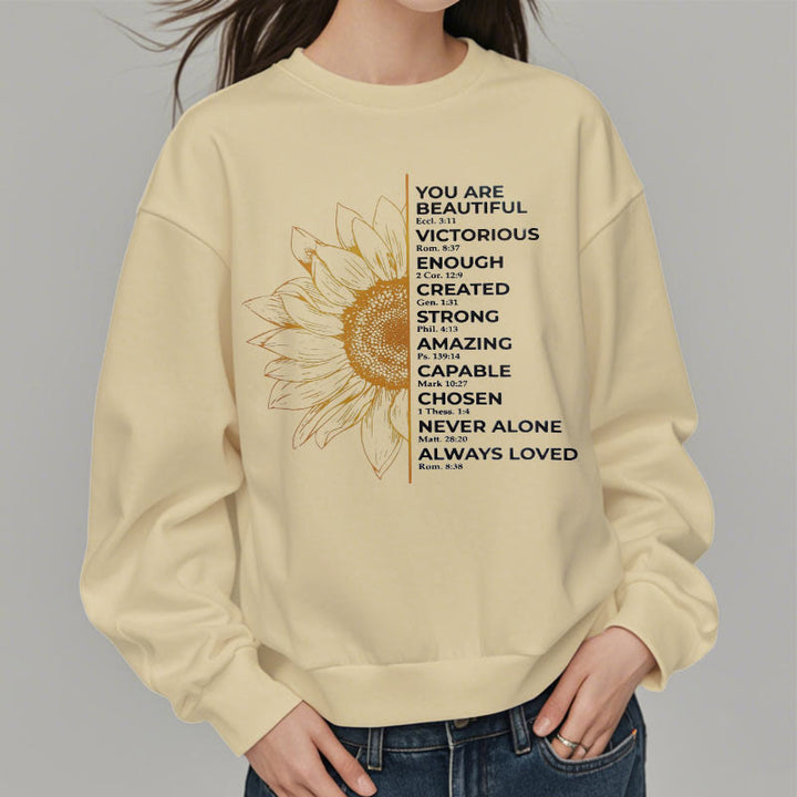 Christianartworkshop Zitat-Stil Sonnenblumen-Kraft-Positivität Fleece-gefüttertes Polyester-Sweatshirt - image 10