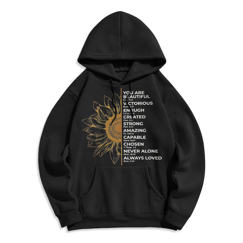 Christianartworkshop Hoodie im Zitat-Stil mit Sonnenblumenmotiv – Stärke und Positivität – Fleecegefütterter Polyester-Hoodie - image 5