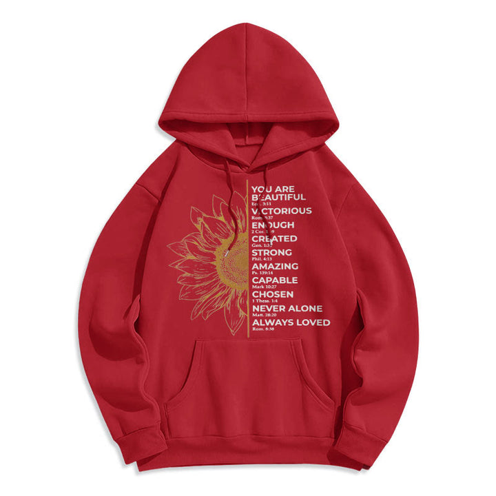 Christianartworkshop Hoodie im Zitat-Stil mit Sonnenblumenmotiv – Stärke und Positivität – Fleecegefütterter Polyester-Hoodie - image 17
